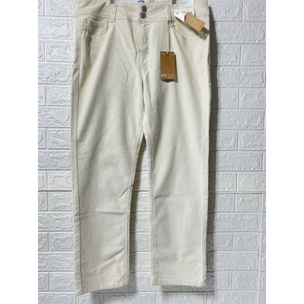 NWT ANGELS FOREVER YOUNG Everflex Curvy Straight White Corduroy Pants Size 14/32